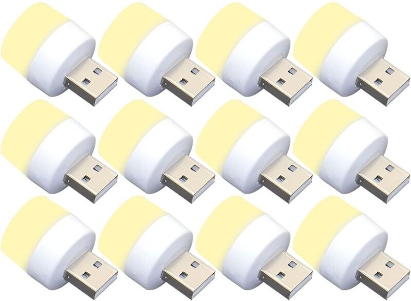 Linghhang - 12er-Pack Mini-USB-LED-Nachtlichtbirnen, kein Lichtsensor, warmweiß, kompakt, ideal für Schlafzimmer, Badezi...
