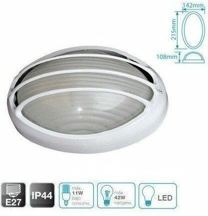 GSC - Halbovale Wandleuchte aus Aluminium mit Gitter weiss E27 IP44 0700455