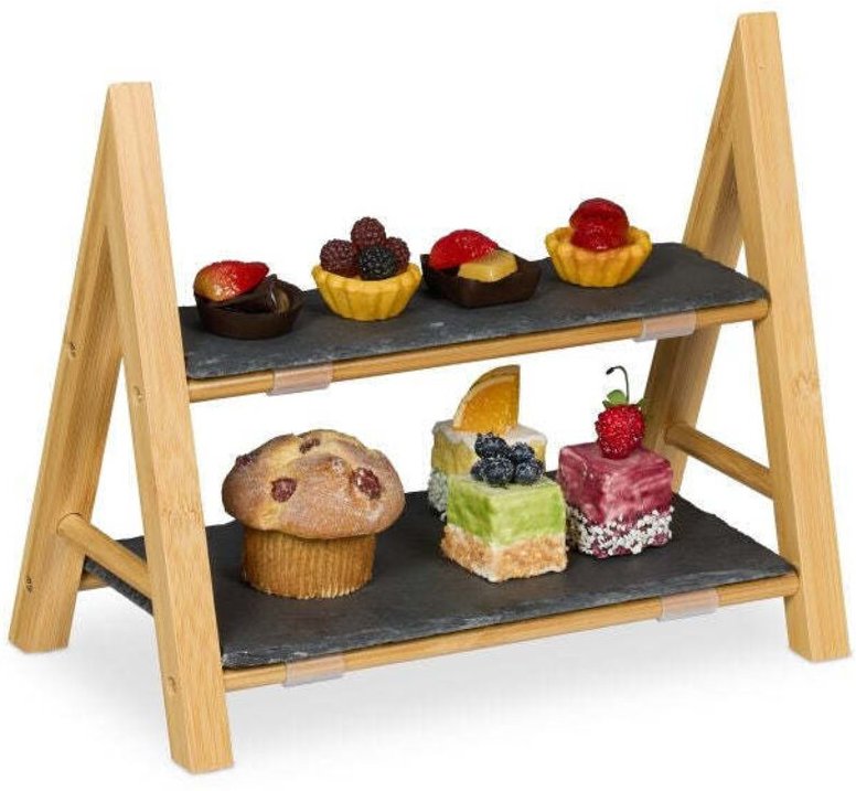 2 stockige servierplatte aus schiefer
