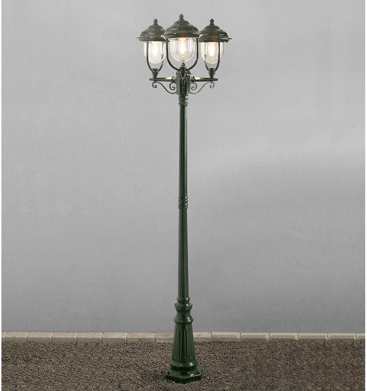 LED Straßenlaterne Kandelaber im Landhausstil, 3 flammig, grün, Höhe 218cm