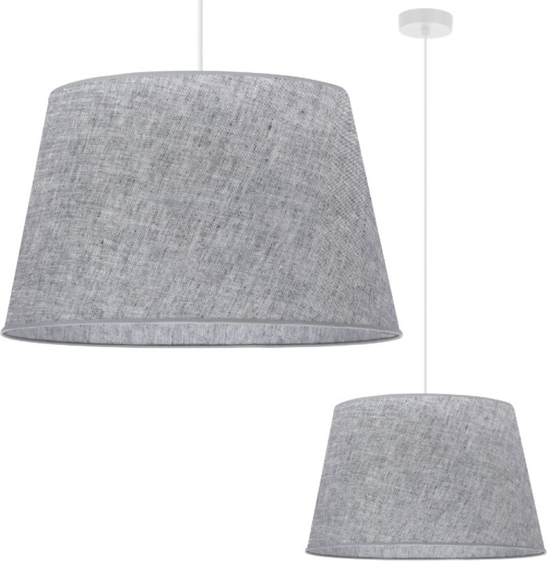Hängelampe, Leinenkegel, weiß, 1 flach, grauer Lampenschirm L03 44 cm