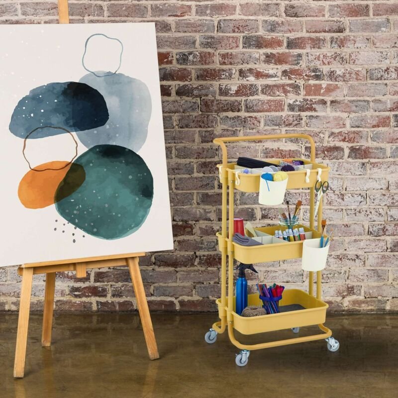Storage trolley with felt inserts and accessories