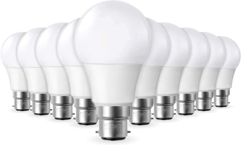 Arum Lighting Set mit 10 B22 LED-Lampen, entspricht 8 W (entspricht 60 W), 806 lm, Kaltweiß (6000 K), nicht dimmbar