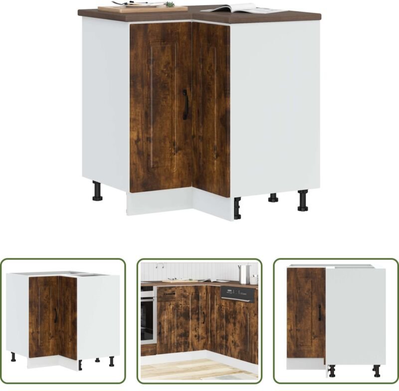 Holzwerkstoff - Küchen-Eckunterschrank Kalmar Räuchereiche Holzwerkstoff