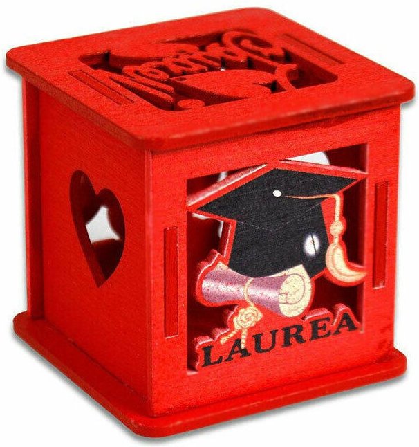 Trade Shop Traesio - Trade Shop - Rote Holzwürfelbox mit Deckel für Konfetti-Geschenke zum Schulabschluss -