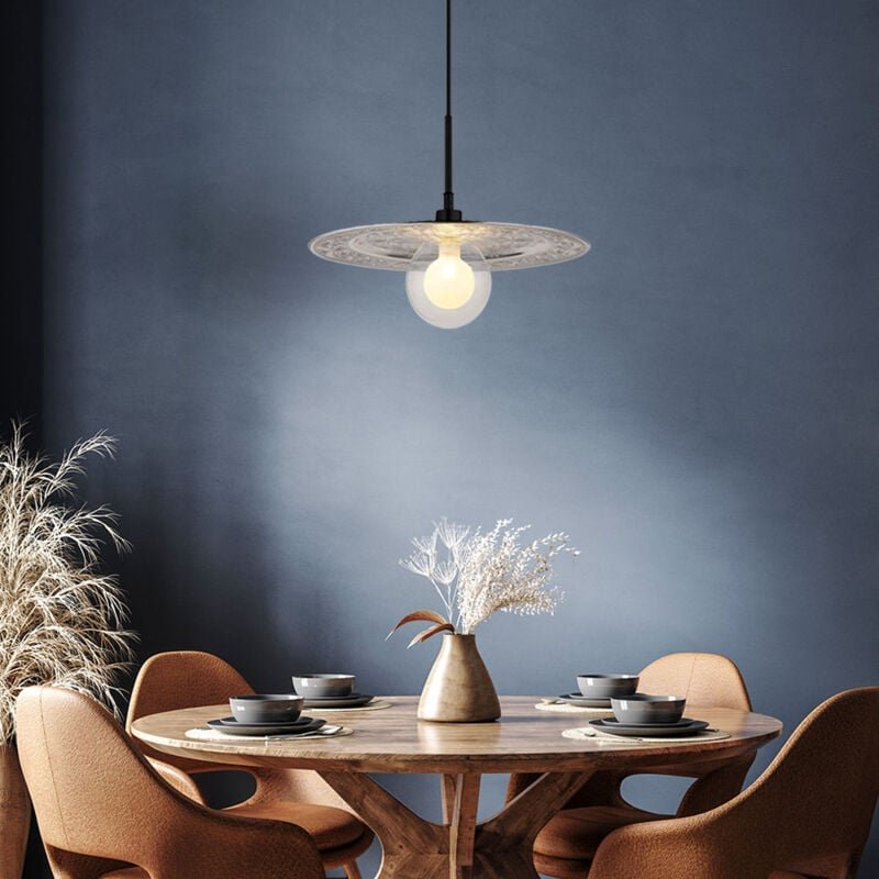 Hängeleuchte Pendelleuchte Esszimmerlampe Glas opal klar silber Teller-Design