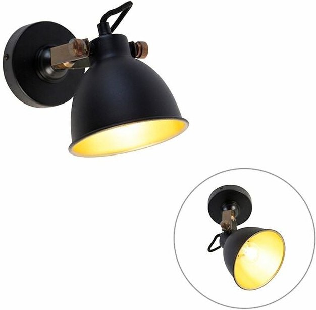 Industrielle Wandlampe schwarz mit Gold verstellbar - Liko