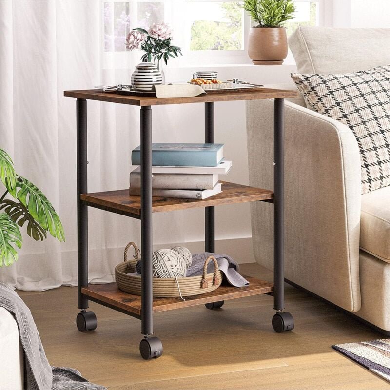 Küchenregal auf Rollen, Druckerständer mit arretierbaren Rädern, Druckerwagen rollbar mit 3 Ebenen, höhenverstellbar, le...