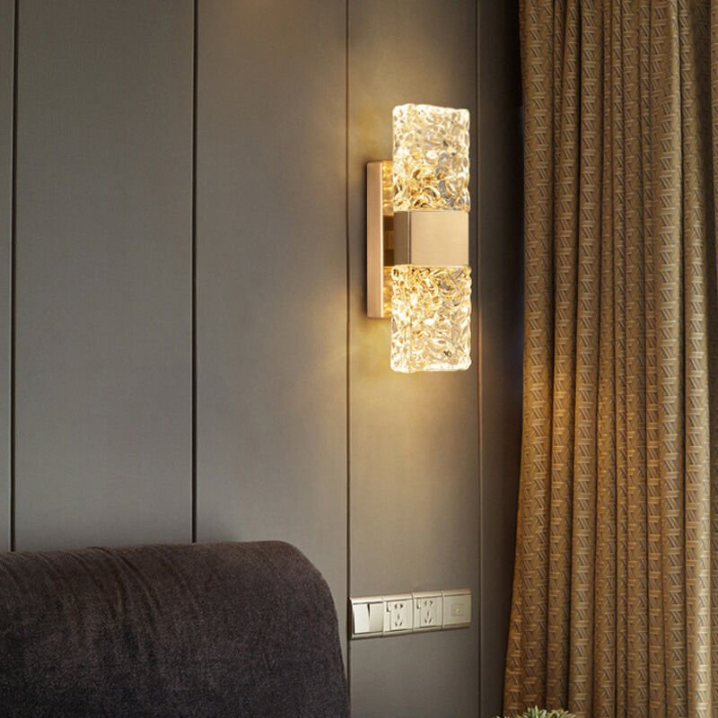 Nordische Kristallwandleuchte - Moderne goldene LED-Wandleuchte für Wohnzimmer, Schlafzimmer, Küche, Flur, Innenbeleucht...