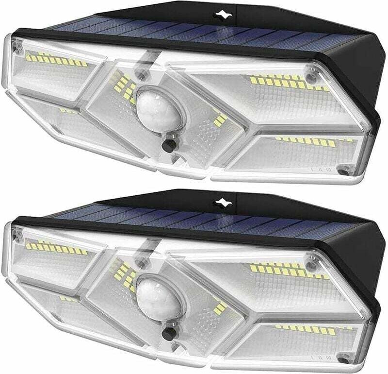 Solarlicht für den Außenbereich mit Bewegungsmelder, 2er-Pack, 104 LEDs, wasserdicht, kabellos, 3 Modi, LED-Strahler, So...