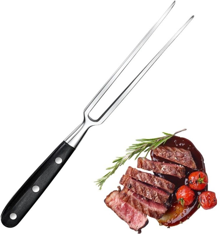 30 cm lange Fleischgabel aus Edelstahl mit Holzgriff, für Steak, Braten, Brathähnchen & Gemüse – nicht verfärbende Grill...
