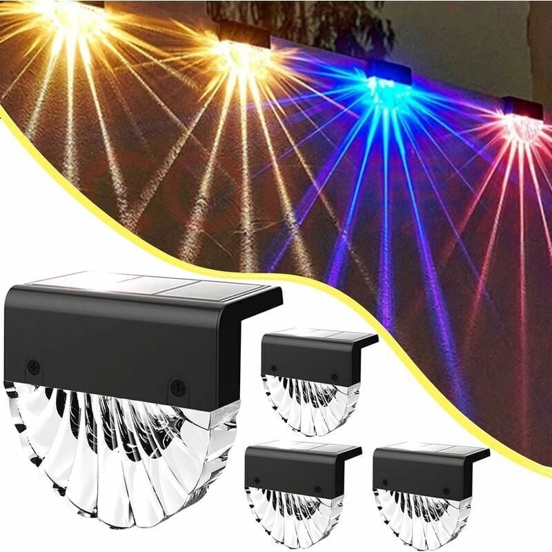 Solar-LED-Außenwandbeleuchtung, 4er-Pack Wegeleuchten, farbwechselnde LED-Außen-Solarlampe, Stufenleuchten, Wandgartenwe...
