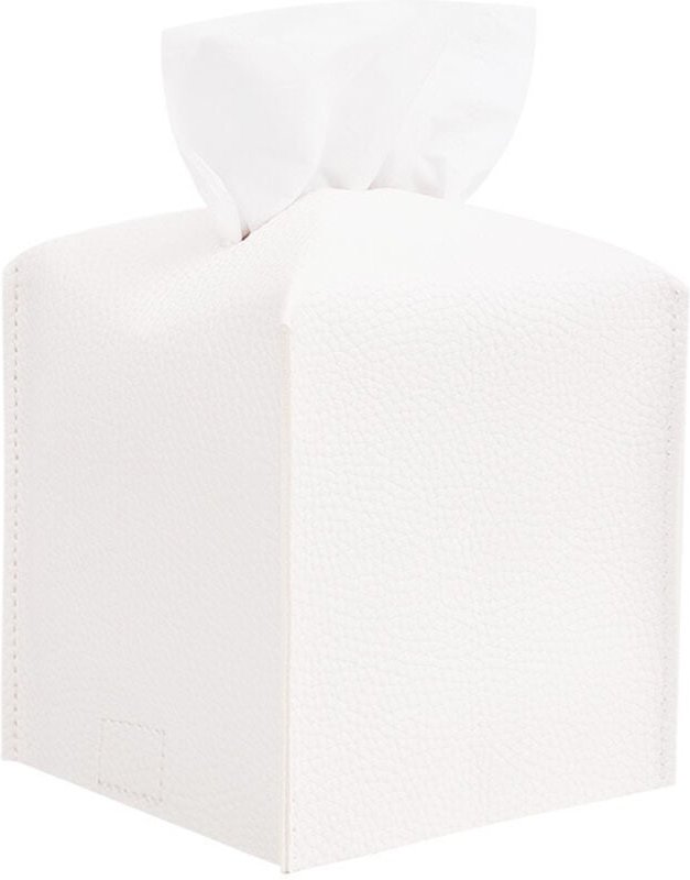 Shining House - 1 x weiße, quadratische Taschentuchbox aus PU-Leder für Badezimmer, Nachttisch, Büro