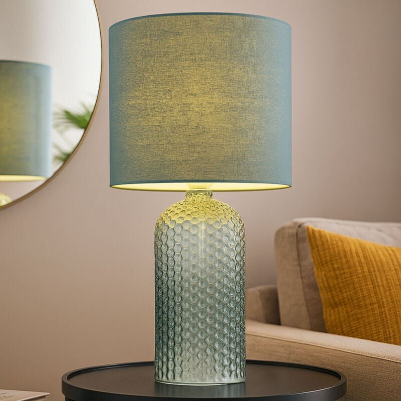 Tischlampe Glas Textil Nachttischlampe Tischleuchte blassgrün Wohnzimmerlampe, 1x E27 Fassung, DxH 26,5x50 cm