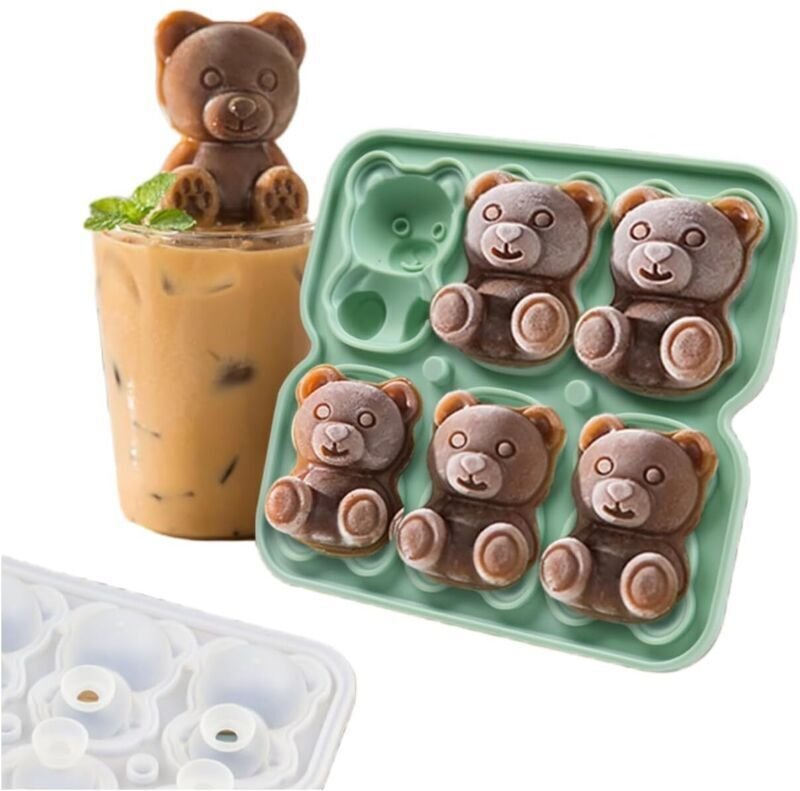3D-Eiswürfelformen in Bärenform, niedliche Eiswürfelformen für Whisky, Bourbon, große, lustige Eiswürfelformen mit 6 Fäc...