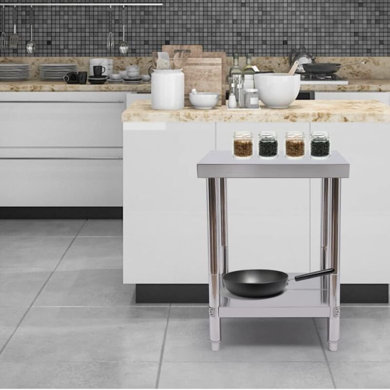 Edelstahl Küchentisch Arbeitstisch, 60 x 60 x 80 cm Edelstahl Tische Gastronomie 2 Böden Edelstahltisch für Gastro Küche...