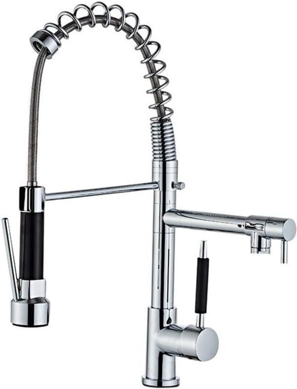 Küchenarmatur mit ausziehbarer Brause, Mischbatterie, Waschtischarmatur, Zweigriff-Küchenarmatur aus Messing für die Arb...
