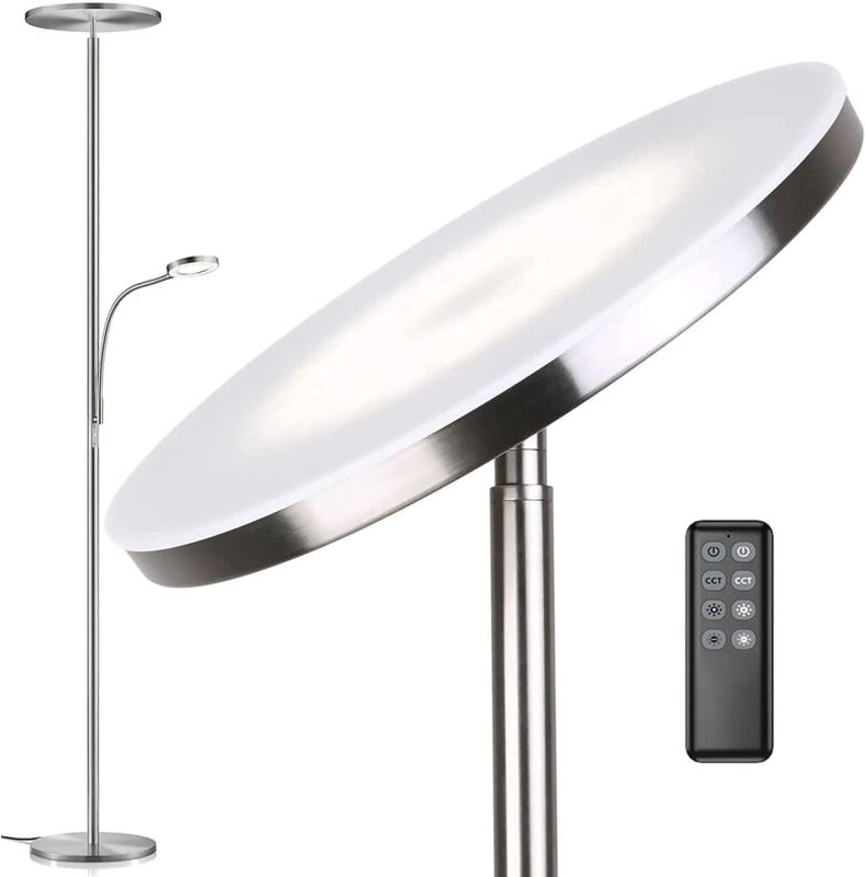 Anten Klara Uplighter with Reading Lamp, 30 W Dimmable LED Floor Lamp with Remote Control, 3 Light Colours, Brightness I...