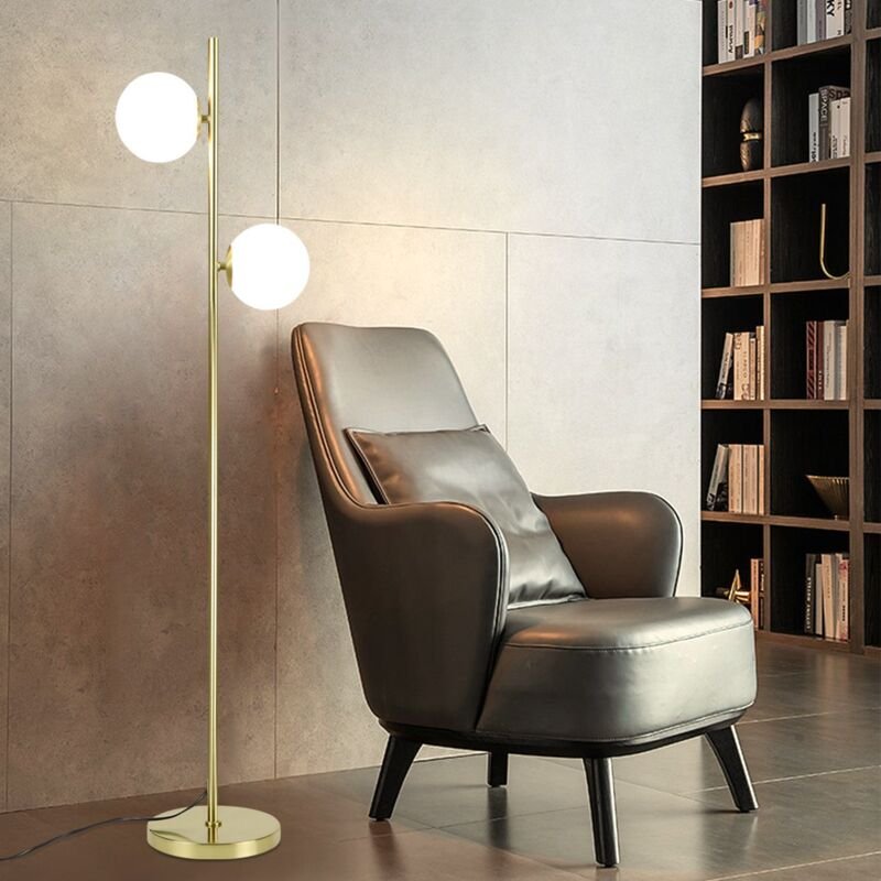 Thumbnail - Stehlampe Wohnzimmer Modern Stehleuchte - Gold Design Standleuchte E27 Fassung Standlampe mit Fußschalter Bettlampe Glas...