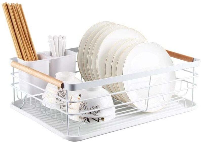 Geschirrabtropfgestell mit Abtropffläche und Besteckhalter, 41,5 x 30,5 x 14 cm, weiß