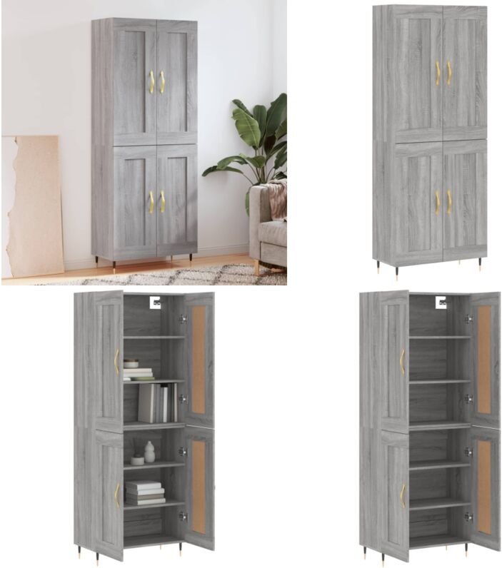 Highboard Grau Sonoma 69,5x34x180 cm Holzwerkstoff - Holzwerkstoff - Schrank