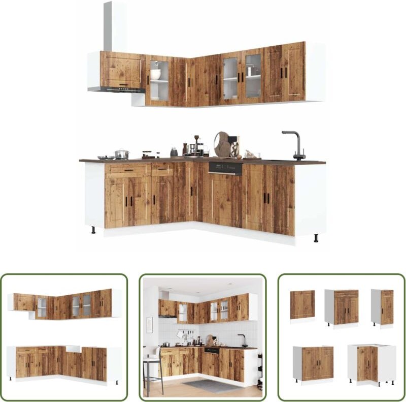 vidaXL Küchenzeile - 11-tlg. Küchenschrank-Set Porto Altholz-Optik Holzwerkstoff