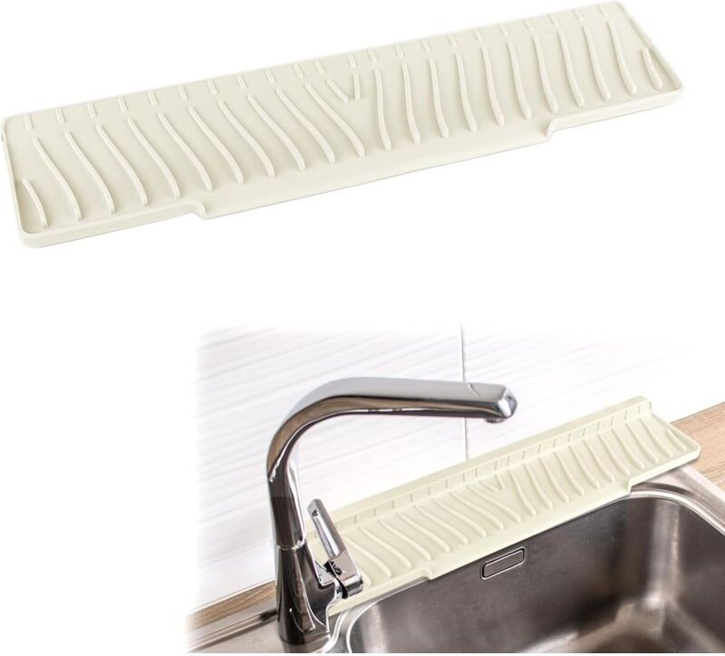 Schmale Abtropfmatte 45×10 cm, elfenbeinweiß, mit faltbarem Rand, für Küche/Bad.