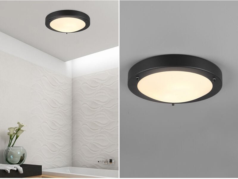 Trio - Bad Deckenleuchte condus in Schwarz mit Glas Weiß IP44 Badlampe, ø 31,5cm