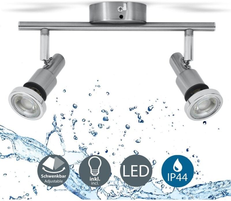 B.k.licht - Deckenstrahler - 9,6W, 800lm, led, schwenkbar, IP44, warmweiß, matt-nickel