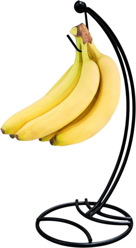 Relaxdays Bananenhalter, Metall, H x D: 33,5 x 15 cm, gegen Druckstellen, Bananen Aufbewahrung, Bananenständer, schwarz