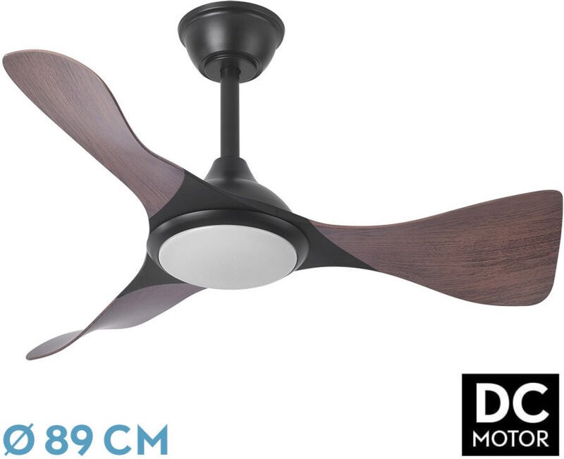 Dc 'Caimán' dimmbarer Deckenventilator mit Fernbedienung (36W 3CCT 3600lm) schwarz und eiche