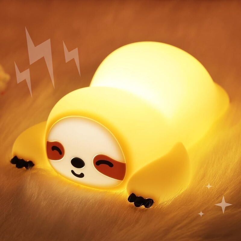 Nachtlicht Kinder Faultier – Weiche Silikonlampe, LED Dimmbare, Wiederaufladbar mit Timer, Geschenk für Mädchen & Jungen...