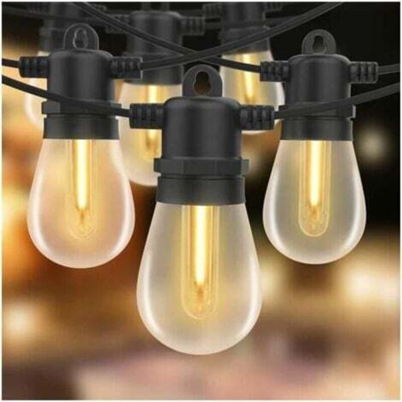 15 m lange LED-Lichterkette für den Außenbereich mit 15 E27 S14-Glühbirnen, wasserdicht (IP44) aus Kunststoff, für Garte...
