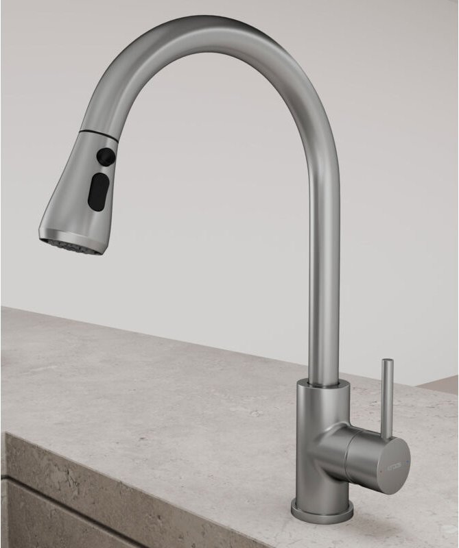 Küchenmischbatterie mit ausziehbarer Handbrause - Nickel gebürstet