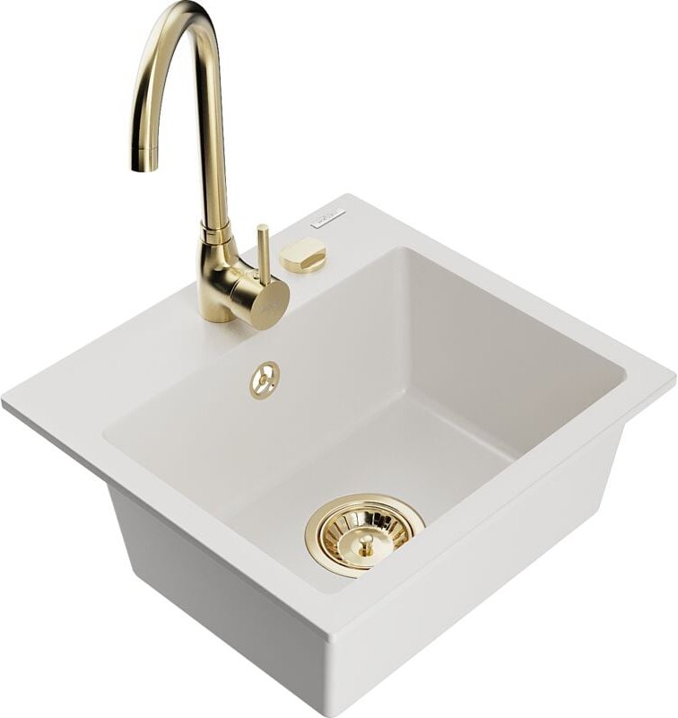 Milo 1-Becken-Granit-Spüle mit Mischbatterie Telma, Weiß - 6505-20-670200-50 - Mexen