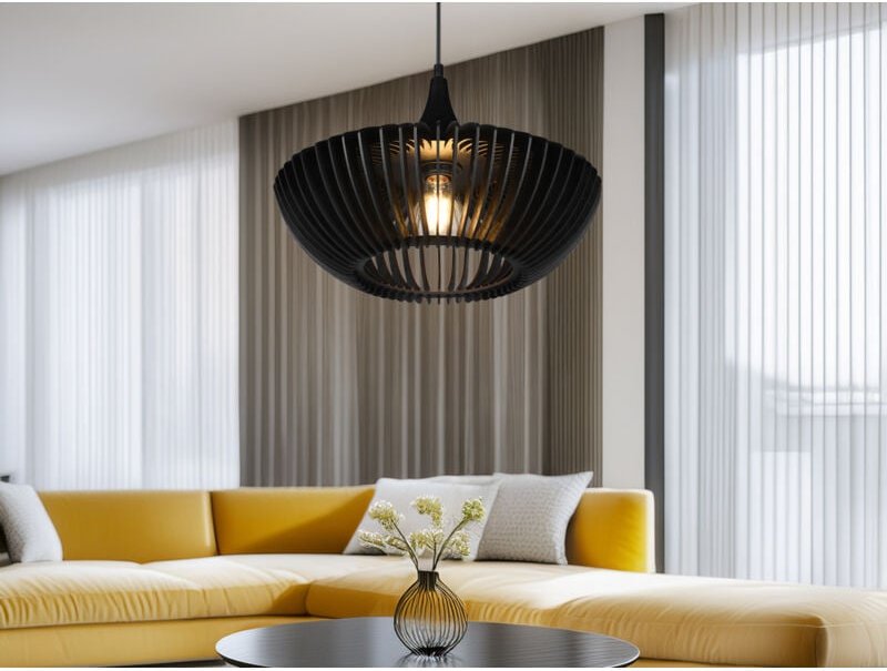 Pendelleuchte colino mit Holz Lamellen Schwarz einflammig, ø 40cm