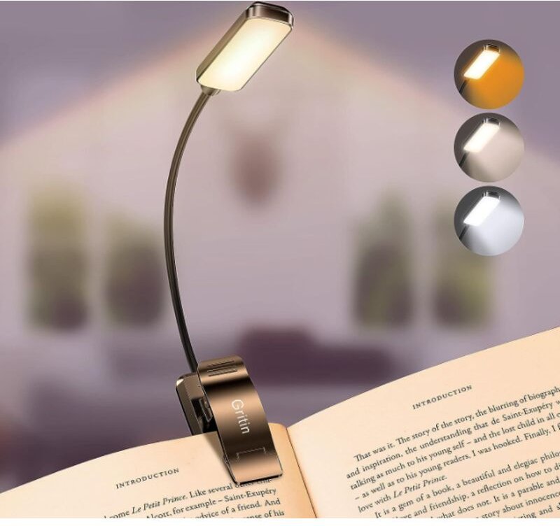 LED-Leselicht, wiederaufladbare Clip-on-Leselampe, stufenloses Dimmen, 3 Augenschutzmodi (weiß/bernsteinfarben/gemischt)...