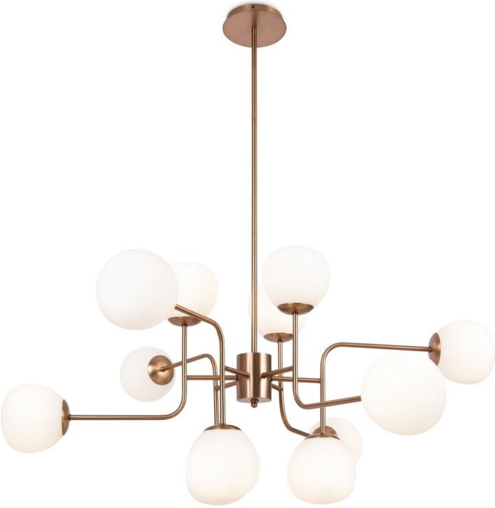 Maytoni Erich Moderne mehrarmige Pendelleuchte, Deckenleuchte, Gold, 12 x E14, weißer Schirm