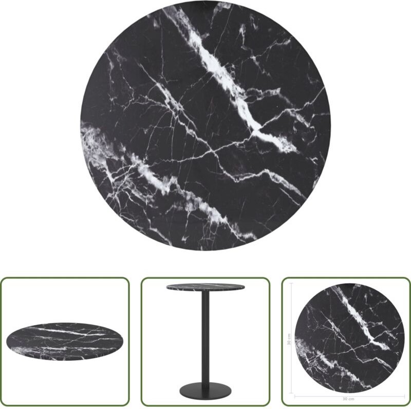 Marmoroptik - Tischplatte Schwarz Ø30x0,8 cm Hartglas in Marmoroptik