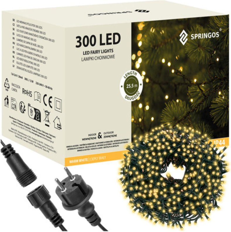 LED-Lichterkette 19,5 m 300 warmweiße Dioden für Innen Außen Dunkelgrünes Kabel