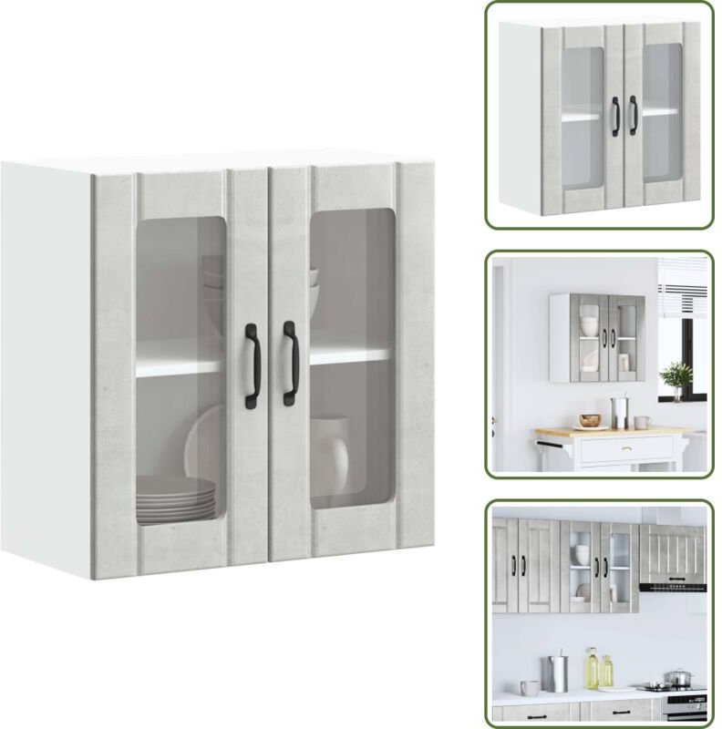 The Living Store Küchen-Hängeschrank mit Glastür Lucca Betongrau Holzwerkstoff - Küchenmöbel