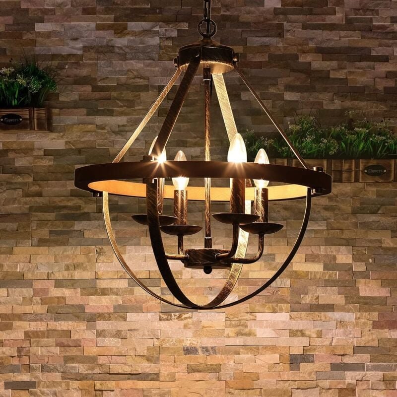 Ganeed Vintage Kronleuchter Industrial Pendelleucht Hängelampe mit 4 Leuchten Höhe Verstellbare Kronleuchter Rustikalem ...