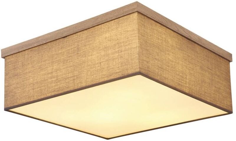 Deckenleuchte OSSI mit Stoff Lampenschirm und Holzoptik, Quadrat 40cm