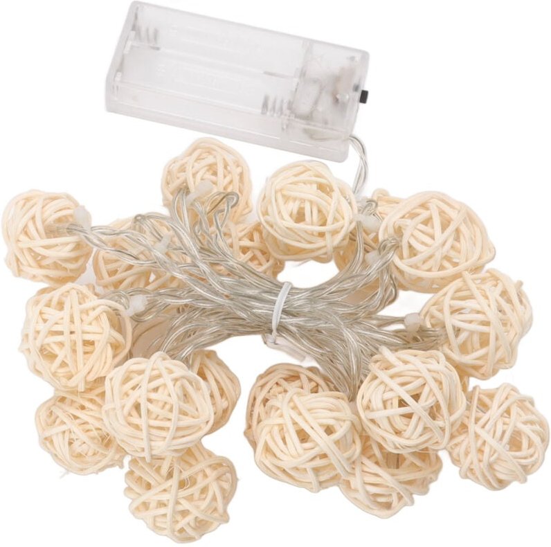 Rattan-Lichterketten, romantische, warme Lichteffekte, kugelförmige Rattan-Lichterketten, 20 LEDs, weit verbreitet, 3 m,...