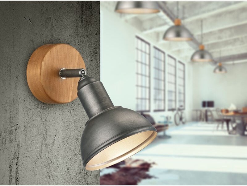 Trio - Wandstrahler delhi Holz & Metall Silber Antik, Breite 11,5cm