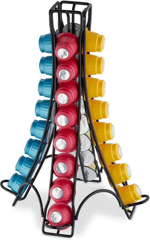 Relaxdays Kapselhalter kompatibel mit Nespresso, 32 Kapseln, Kapselständer Metall, HxBxT: 30 x 21,5 x 21,5 cm, schwarz