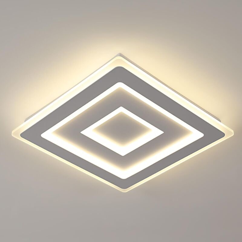 Moderne LED-Deckenleuchte, 52W Quadratische LED-Deckenlampe, Weiße Acryl-Deckenleuchte für Schlafzimmer, Wohnzimmer, Flu...