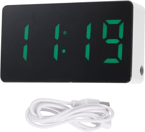 Mini Schreibtisch Uhr Digital LED Temperatur USB Nachttisch Uhren für Schlafzimmer Wohnen Haus , GrüN