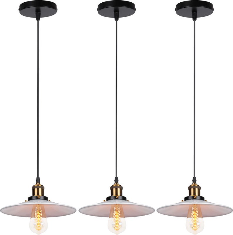 3er Pendelleuchte Weiß Hängelampe mit Ø22cm Lampenschirm Kronleuchter Art Edison Lampe E27 Fassung für Loft Wohnzimmer E...