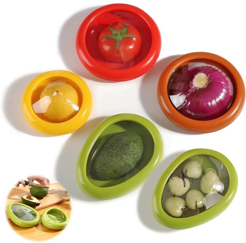 5-teiliges Silikon-Obstaufbewahrungsset, wiederverwendbare Obstbehälter, Aufbewahrungsbox für Zwiebeln, Tomaten, Zitrone...